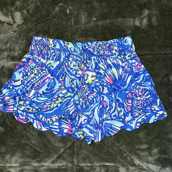 Lilly Pulitzer Buttercup Knit Short Women Small Ceviche Blue Scallop Hem Pull-On - Picture 2 of 6